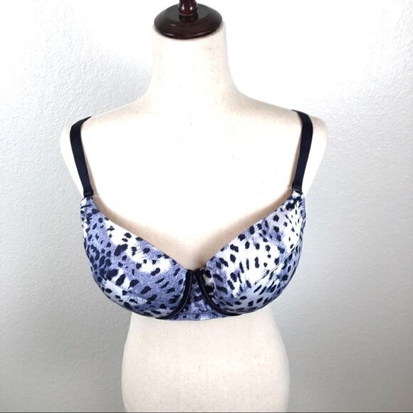 Cacique navy leopard print push-up bra 40D - Picture 1 of 6